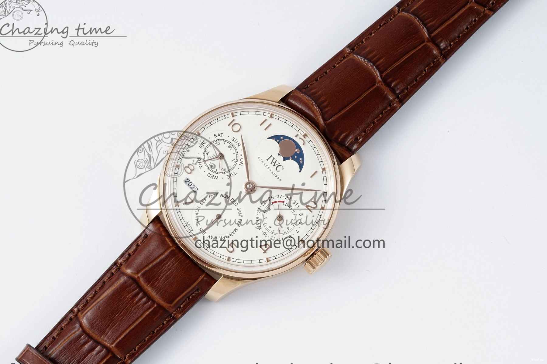 MIROTIME 0420 WellDesigned Portugieser Perpetual Calendar RG 5033 APSF 1:1 Best Edition White Dial on Brown Leather Strap A52610 Clone 7042